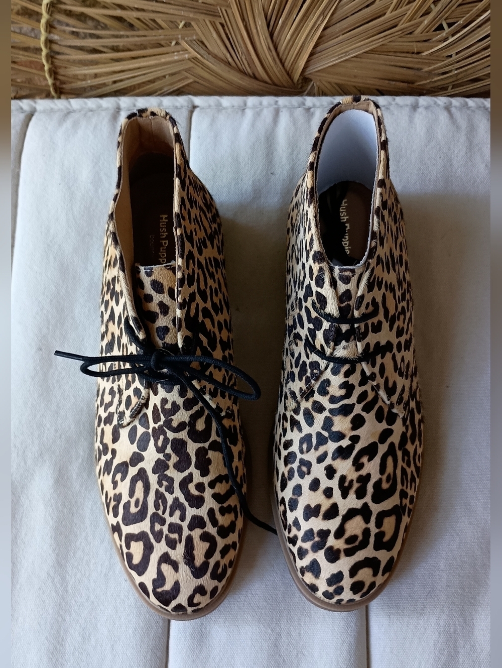 NWOT Hush Puppies Leopard Print Lace-Up Ankle Boots in Black and Tan_9